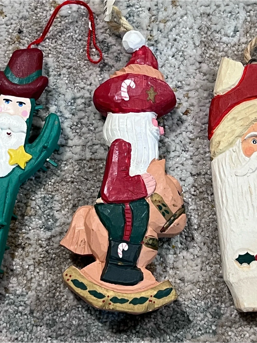 Santa claus wooden hand-painted ornaments cowboy country set of 3 z99